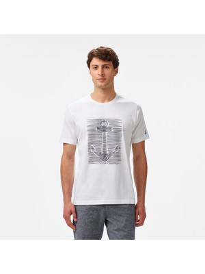 Nautica Erkek Beyaz Regular Fit Baskılı T-Shirt V55206T.1BW