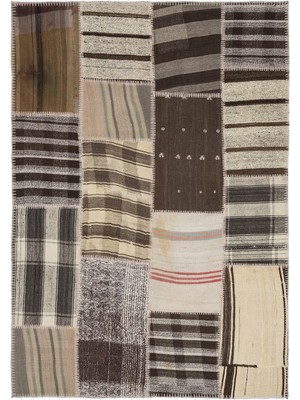 Teselya Bej Çizgili Etnik Modern Desenli Yün Hav Toz Vermez Leke Tutmayan Salon Yolluk Mutfak El Dokuma Halı