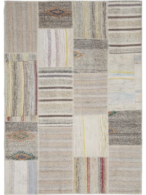 Teselya Bej Çizgili Etnik Modern Desenli Yün Hav Toz Vermez Leke Tutmayan Salon Yolluk Mutfak El Dokuma Halı