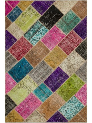 Iskece Bej Patchwork Etnik Modern Desenli Yün Hav Toz Vermez Leke Tutmayan Salon Yolluk Mutfak El Dokuma Halı