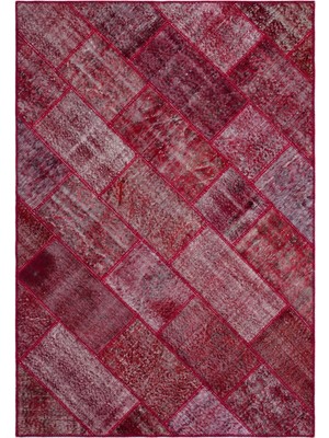 Iskece Kırmızı Eskitme Etnik Modern Desenli Yün Hav Toz Vermez Leke Tutmayan Salon Yolluk Mutfak El Dokuma Halı