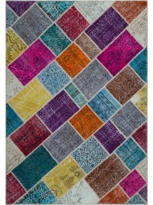 Iskece Bej Patchwork Etnik Modern Desenli Yün Hav Toz Vermez Leke Tutmayan Salon Yolluk Mutfak El Dokuma Halı