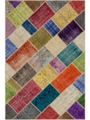 Iskece Bej Patchwork Etnik Modern Desenli Yün Hav Toz Vermez Leke Tutmayan Salon Yolluk Mutfak El Dokuma Halı