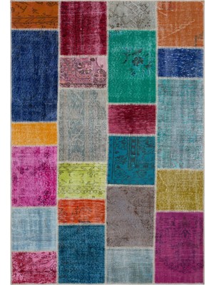 Iskece Bej Patchwork Etnik Modern Desenli Yün Hav Toz Vermez Leke Tutmayan Salon Yolluk Mutfak El Dokuma Halı