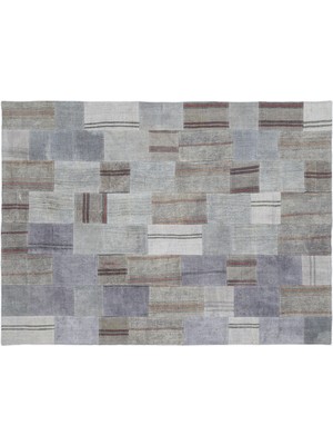Gri Patchwork Etnik Modern Desenli Yün Hav Toz Vermez Leke Tutmayan Salon Yolluk Mutfak El Dokuma Halı
