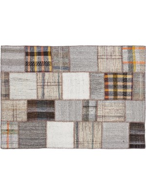 Kahverengi Patchwork Etnik Modern Desenli Yün Hav Toz Vermez Leke Tutmayan Salon Yolluk Mutfak El Dokuma Halı