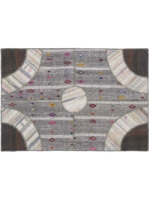 Kahverengi Patchwork Etnik Modern Desenli Yün Hav Toz Vermez Leke Tutmayan Salon Yolluk Mutfak El Dokuma Halı