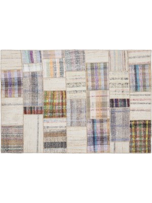 Bej Patchwork Etnik Modern Desenli Yün Hav Toz Vermez Leke Tutmayan Salon Yolluk Mutfak El Dokuma Halı