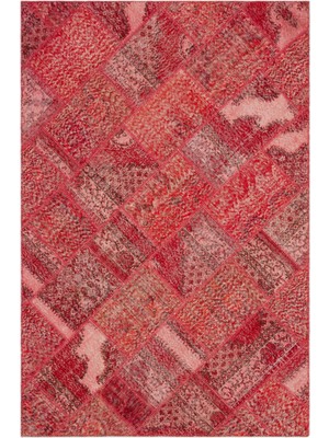 Iskece Kırmızı Eskitme Etnik Modern Desenli Yün Hav Toz Vermez Leke Tutmayan Salon Yolluk Mutfak El Dokuma Halı