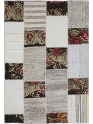 Teselya Bej Çiçekli Etnik Modern Desenli Yün Hav Toz Vermez Leke Tutmayan Salon Yolluk Mutfak El Dokuma Halı