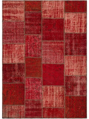 Iskece Kırmızı Eskitme Etnik Modern Desenli Yün Hav Toz Vermez Leke Tutmayan Salon Yolluk Mutfak El Dokuma Halı