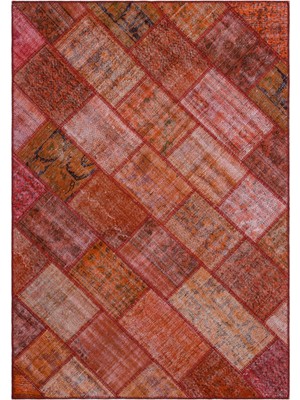 Iskece Kırmızı Eskitme Etnik Modern Desenli Yün Hav Toz Vermez Leke Tutmayan Salon Yolluk Mutfak El Dokuma Halı