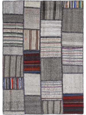 Teselya Gri Çizgili Etnik Modern Desenli Yün Hav Toz Vermez Leke Tutmayan Salon Yolluk Mutfak El Dokuma Halı