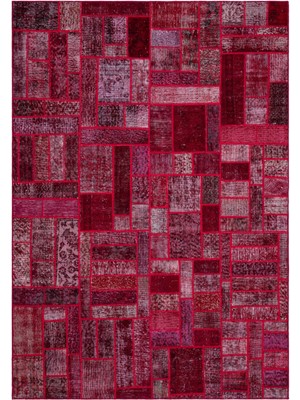 Iskece Kırmızı Eskitme Etnik Modern Desenli Yün Hav Toz Vermez Leke Tutmayan Salon Yolluk Mutfak El Dokuma Halı