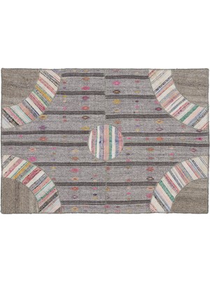 Kahverengi Patchwork Etnik Modern Desenli Yün Hav Toz Vermez Leke Tutmayan Salon Yolluk Mutfak El Dokuma Halı