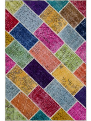 Bespoky Çok renkli Patchwork Geometrik Halı | Salon Yatak Odası Halısı | UNİQUE-33237