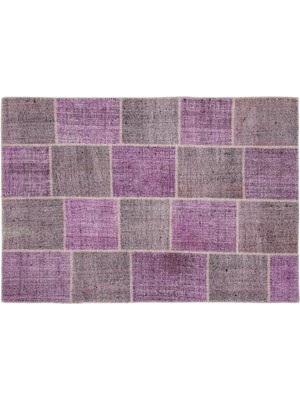 Mor Patchwork Etnik Modern Desenli Yün Hav Toz Vermez Leke Tutmayan Salon Yolluk Mutfak El Dokuma Halı