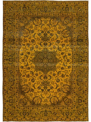 Bespoky 292x419 cm Gri Sarı Medalyonlu Oryantal Çiçekli Halı | Salon Yatak Odası Halısı | UNİQUE-11468