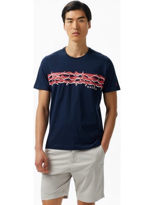 Nautica Erkek Lacivert Regular Fit Baskılı T-Shirt V55303T.4NV