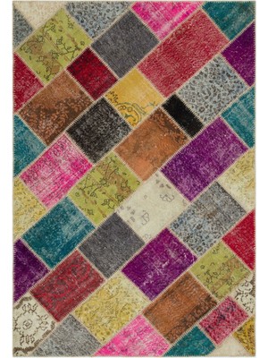 Iskece Bej Patchwork Etnik Modern Desenli Yün Hav Toz Vermez Leke Tutmayan Salon Yolluk Mutfak El Dokuma Halı