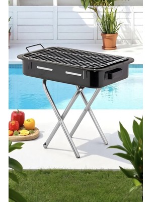 Büyük Boy Xl Premium Seri Kalın Emaye Mangal Katlanır Ayaklı 1. Sınıf Paslanmaz Mangal 62 x 35CM