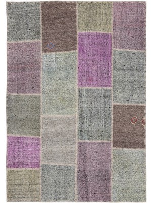 Teselya Mor Patchwork Etnik Modern Desenli Yün Hav Toz Vermez Leke Tutmayan Salon Yolluk Mutfak El Dokuma Halı