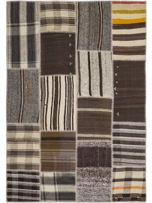 Teselya Kahverengi Çizgili Etnik Modern Desenli Yün Hav Toz Vermez Leke Tutmayan Salon Yolluk Mutfak El Dokuma Halı