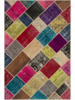 Iskece Bej Patchwork Etnik Modern Desenli Yün Hav Toz Vermez Leke Tutmayan Salon Yolluk Mutfak El Dokuma Halı