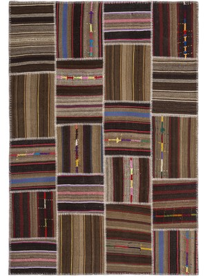 Teselya Kahverengi Çizgili Etnik Modern Desenli Yün Hav Toz Vermez Leke Tutmayan Salon Yolluk Mutfak El Dokuma Halı