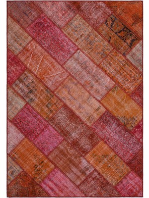 Iskece Kırmızı Eskitme Etnik Modern Desenli Yün Hav Toz Vermez Leke Tutmayan Salon Yolluk Mutfak El Dokuma Halı