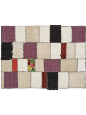 Bej Patchwork Etnik Modern Desenli Yün Hav Toz Vermez Leke Tutmayan Salon Yolluk Mutfak El Dokuma Halı