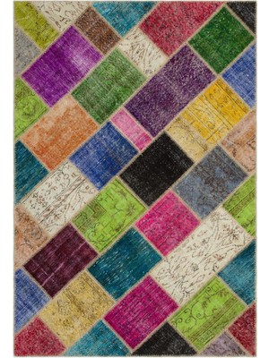 Iskece Bej Patchwork Etnik Modern Desenli Yün Hav Toz Vermez Leke Tutmayan Salon Yolluk Mutfak El Dokuma Halı