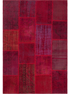 Iskece Kırmızı Eskitme Etnik Modern Desenli Yün Hav Toz Vermez Leke Tutmayan Salon Yolluk Mutfak El Dokuma Halı