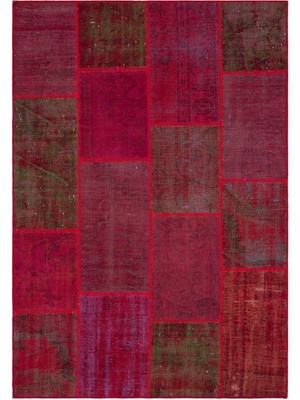 Iskece Kırmızı Eskitme Etnik Modern Desenli Yün Hav Toz Vermez Leke Tutmayan Salon Yolluk Mutfak El Dokuma Halı