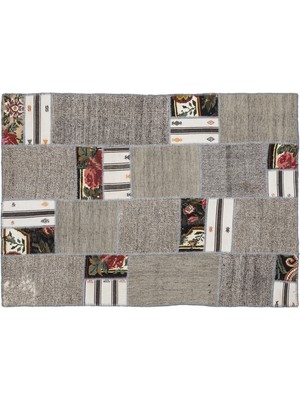 Bej Patchwork Etnik Modern Desenli Yün Hav Toz Vermez Leke Tutmayan Salon Yolluk Mutfak El Dokuma Halı
