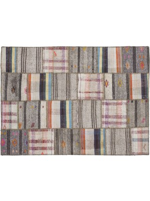 Kahverengi Patchwork Etnik Modern Desenli Yün Hav Toz Vermez Leke Tutmayan Salon Yolluk Mutfak El Dokuma Halı