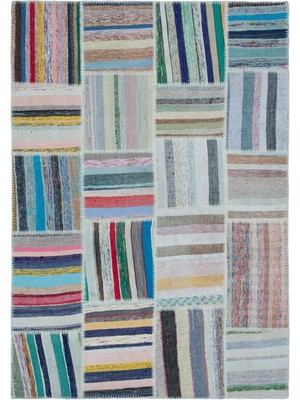 Teselya Bej Çizgili Etnik Modern Desenli Yün Hav Toz Vermez Leke Tutmayan Salon Yolluk Mutfak El Dokuma Halı