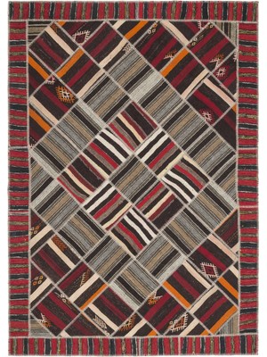 Vintage Kahverengi Çerçeveli Yün Modern Desenli Yün Hav Toz Vermez Leke Tutmayan Salon Yolluk Mutfak El Dokuma Halı