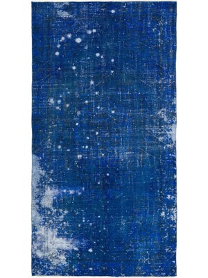 Bespoky 144x271 cm Bej Mavi Eskitme Vintage Soyut Halı | Salon Yatak Odası Halısı | UNİQUE-17061