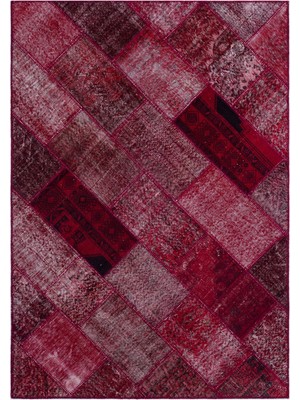 Iskece Kırmızı Eskitme Etnik Modern Desenli Yün Hav Toz Vermez Leke Tutmayan Salon Yolluk Mutfak El Dokuma Halı