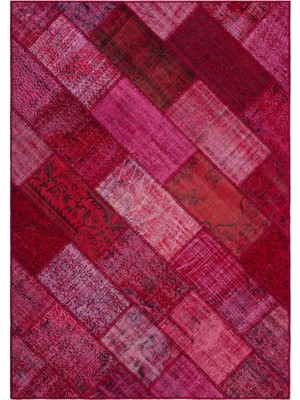 Iskece Kırmızı Eskitme Etnik Modern Desenli Yün Hav Toz Vermez Leke Tutmayan Salon Yolluk Mutfak El Dokuma Halı