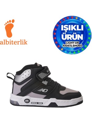 Albishoes Unisex Erkek Kız Çocuk Basket Boğazlı Cırtlı 4 Mevsim Işıklı Kışlık Çocuk Spor Ayakkabı