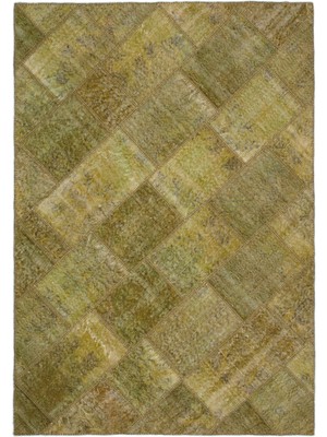 Iskece Yeşil Eskitme Etnik Modern Desenli Yün Hav Toz Vermez Leke Tutmayan Salon Yolluk Mutfak El Dokuma Halı