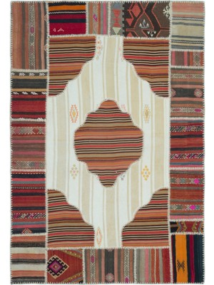 Teselya Bej Eskitme Etnik Modern Desenli Yün Hav Toz Vermez Leke Tutmayan Salon Yolluk Mutfak El Dokuma Halı