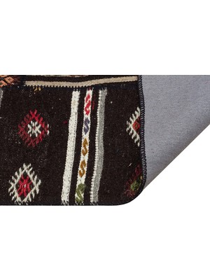 Siyah Patchwork Etnik Modern Desenli Yün Hav Toz Vermez Leke Tutmayan Salon Yolluk Mutfak El Dokuma Halı