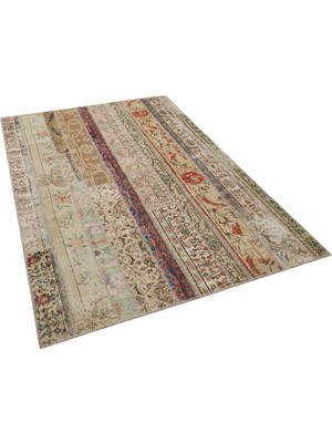 Bej Patchwork Etnik Modern Desenli Yün Hav Toz Vermez Leke Tutmayan Salon Yolluk Mutfak El Dokuma Halı