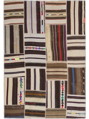 Teselya Bej Çizgili Etnik Modern Desenli Yün Hav Toz Vermez Leke Tutmayan Salon Yolluk Mutfak El Dokuma Halı