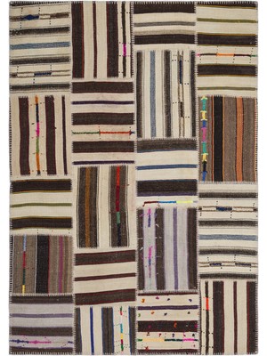 Teselya Bej Çizgili Etnik Modern Desenli Yün Hav Toz Vermez Leke Tutmayan Salon Yolluk Mutfak El Dokuma Halı