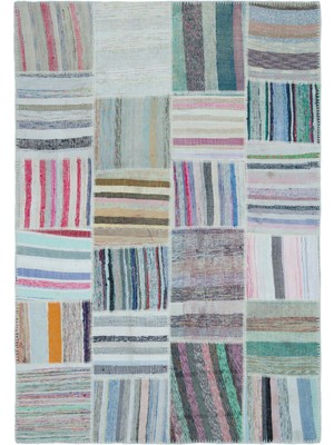 Bespoky Çok renkli Patchwork Bohem Çizgili Halı | Salon Yatak Odası Halısı | UNİQUE-25411