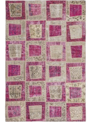 Iskece Pembe Eskitme Etnik Modern Desenli Yün Hav Toz Vermez Leke Tutmayan Salon Yolluk Mutfak El Dokuma Halı